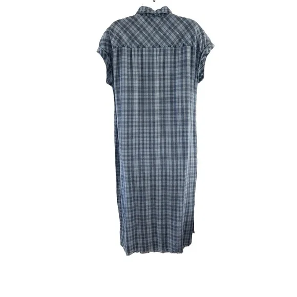 Billy T Shirt Dress Womens Medium Blue Plaid Button Front Pockets Midi Casual - Picture 3 of 16